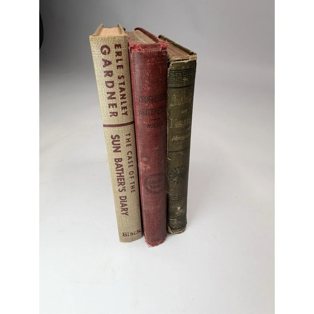 Lot of 3 Books Red/Green Staging Display Decor Old Antique Vintage